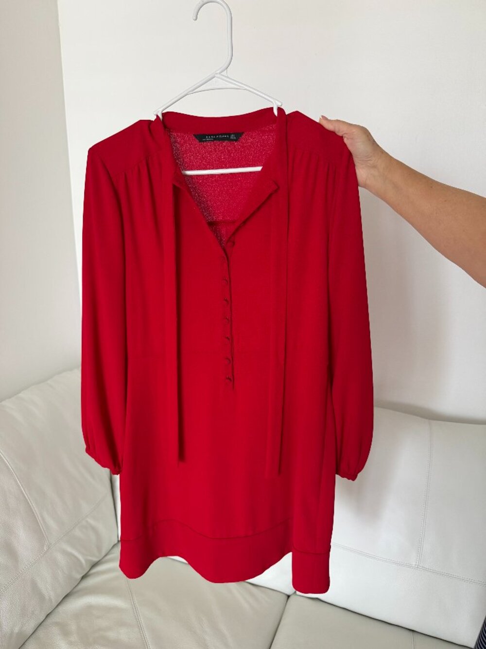 ZARA: Bold Red Mini Dress with Tie Neck